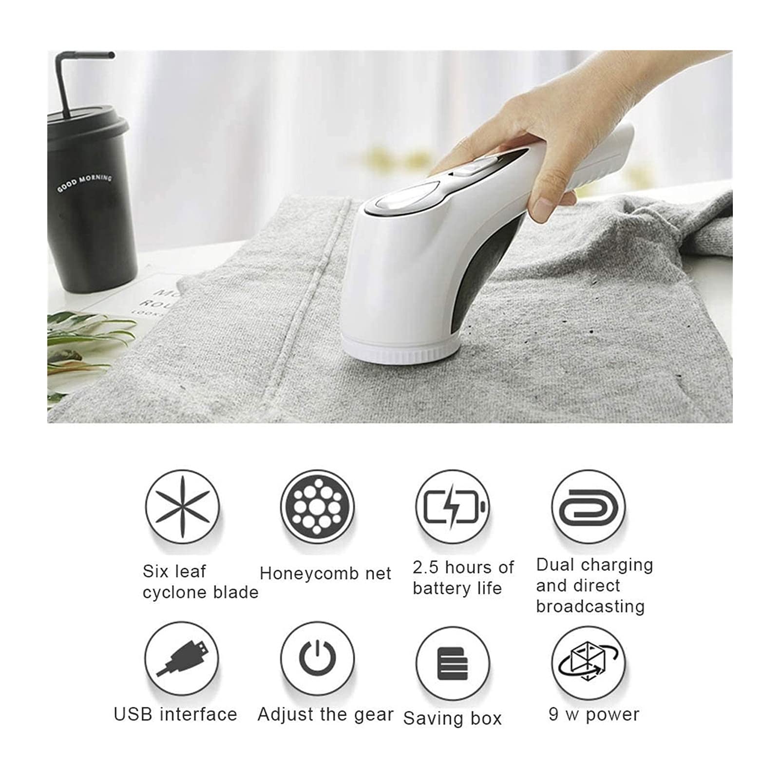 Electric Fabric Shaver & Lint Remover - Rechargeable Sweater Defuzzer for Clothes, Blankets, Furniture - White | Remove Pills from Sweaters, Coats, Sofas & More