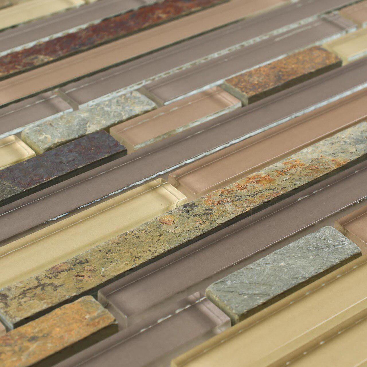 Premium Slate Glass Mosaic Tile - Linear Taupe Design for Kitchen Backsplash, Bathroom Wall & Shower Flooring
