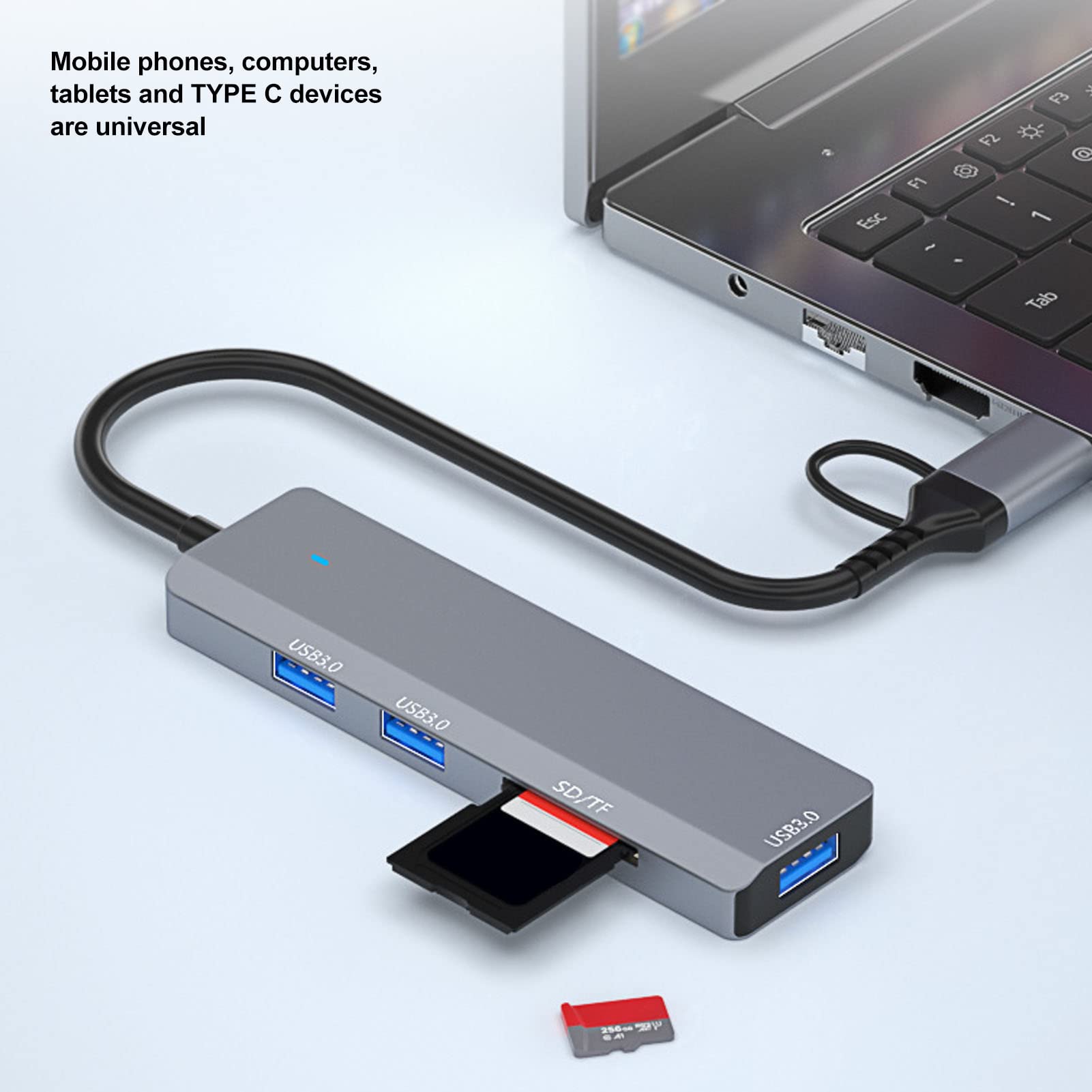 Premium USB 3.0 Hub with 4-Port Expansion, 5Gbps High-Speed Data Transfer, SD/TF Card Reader & Aluminum Alloy Housing - Ultra Slim Portable USB Adapter for Laptop, PC, Smartphone - Perfect for Home Office, Gaming & Travel Use