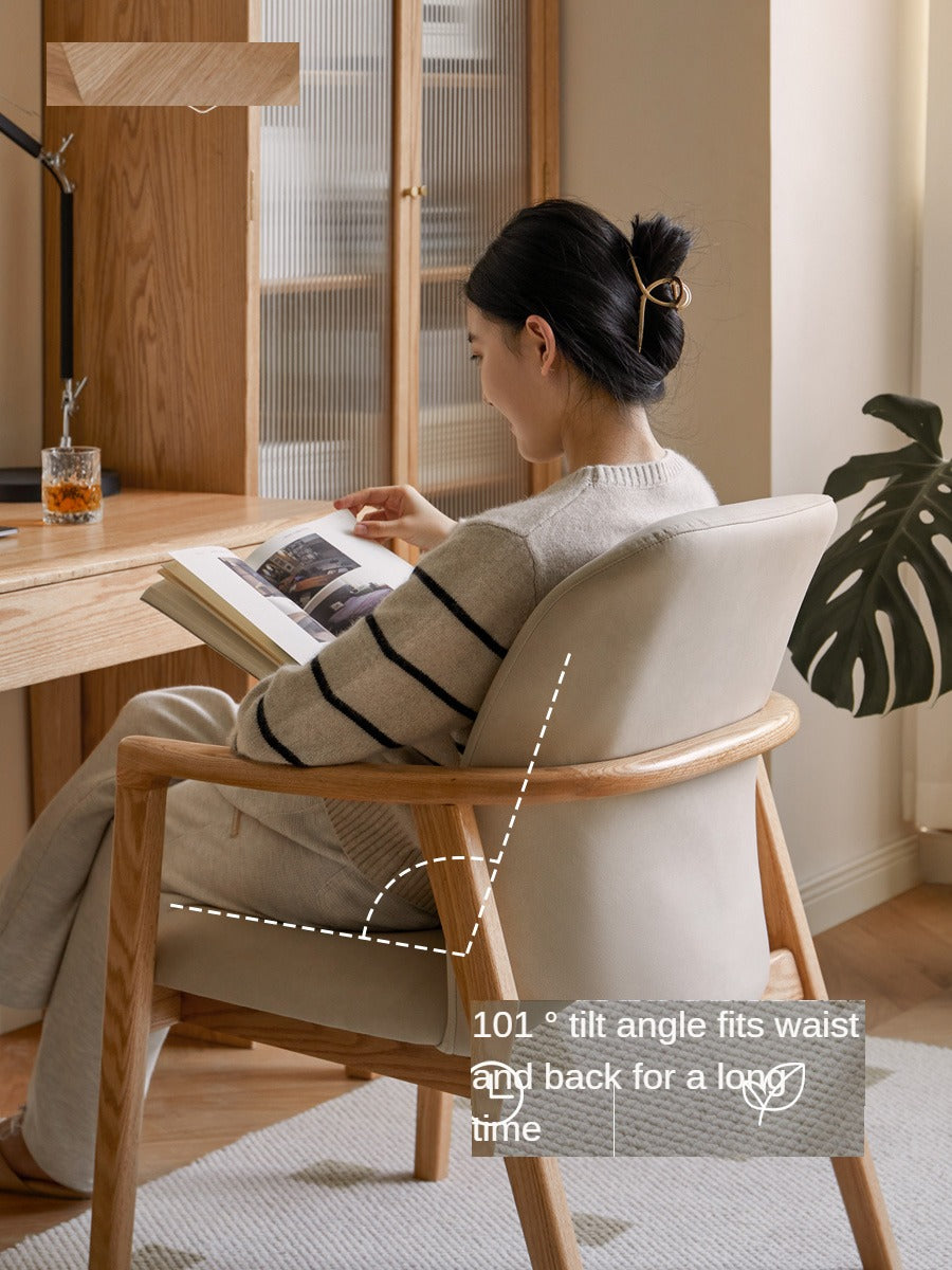 Premium Solid Oak & Ash Wood Chair with Organic Leather Upholstery - Ergonomic Office & Living Room Furniture for Home & Workspace
