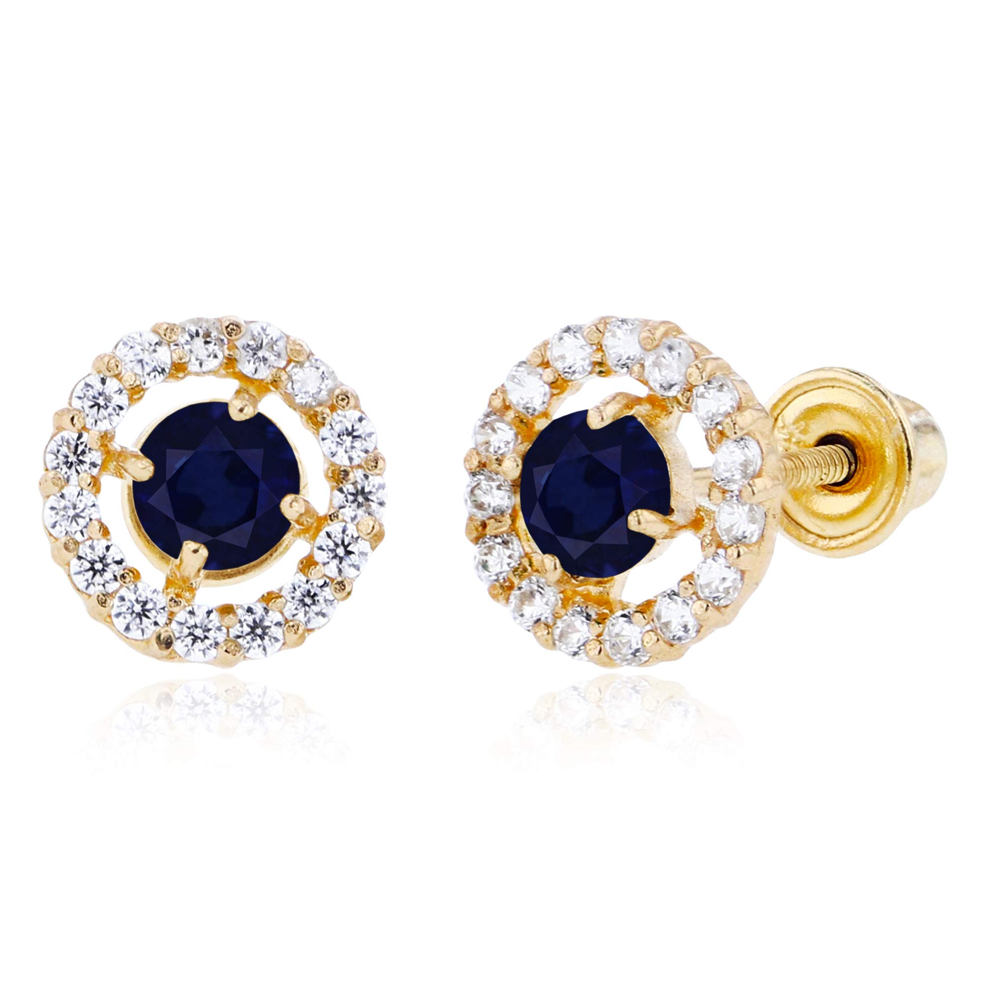 14K Solid Gold 6mm Halo Birthstone Stud Earrings for Women - Round 3mm Natural Birthstone with 1mm White Sapphire Halo Screwback Earrings | Perfect for Birthdays, Anniversaries & Everyday Elegance