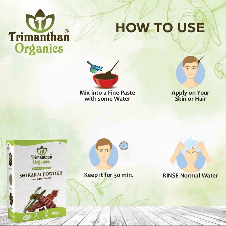 Organic Shikakai Powder for Hair & Skin - 250gm | TRIMANTHAN ORGANICS Natural Hair Conditioner & Cleanser | Promotes Hair Growth & Scalp Health | Perfect for DIY Hair Wash, Ayurvedic Treatments & Natural Skincare Routine
