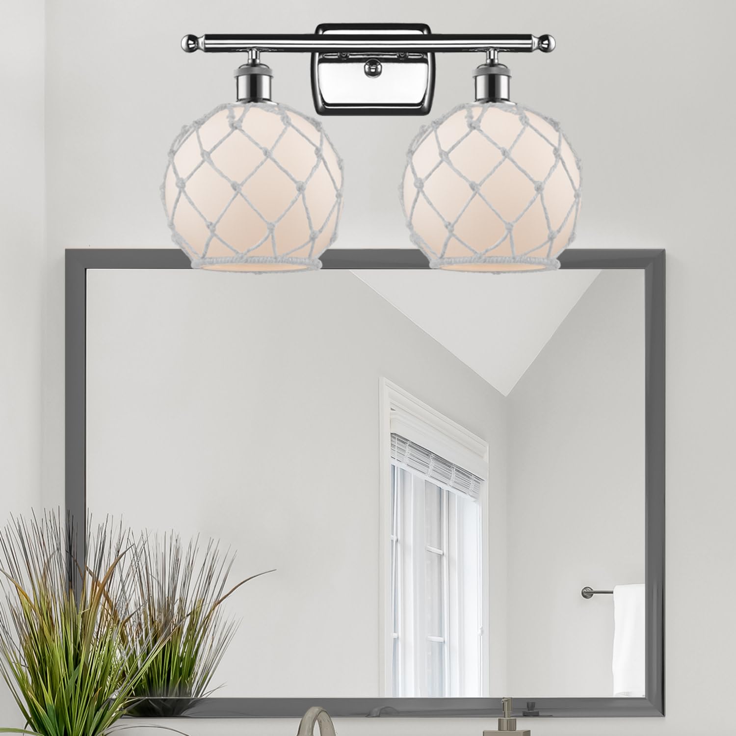 Farmhouse Rope 2-Light Bath Vanity Light - Ballston Collection by Innovations Lighting - Rustic Wall Sconce for Bathroom, Bedroom & Entryway (Model 516-2W-PN-G122-8RW)