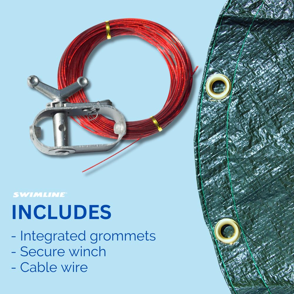 SWIMLINE HYDROTOOLS Ripstopper Heavy Duty Above Ground Pool Cover - 22x38 FT, Green/Black, with Winch & Cable | UV Protected for 18x34 FT Oval Pools (RIG1834) | Perfect for Winter Protection & Debris Prevention