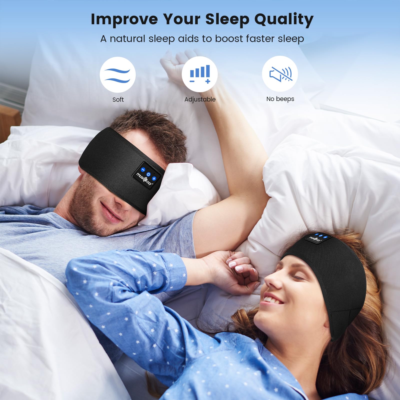 Musicozy Bluetooth Sleep Headphones Headband - Wireless Sleeping Headphones with HD Hi-Fi Speakers, Comfortable Headband for Side Sleepers, Travel, Meditation, Yoga & Audiobooks - Perfect Gift for Insomnia Relief & Relaxation (Ideal for Nighttime Use, Airplane Travel & Stress Relief)