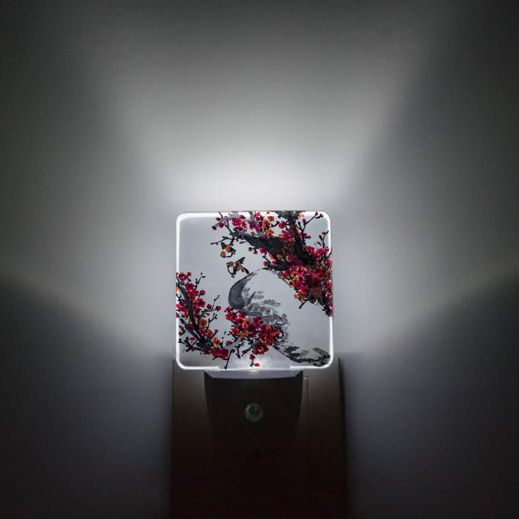 LED Night Light Plug-in with Dusk-to-Dawn Sensor - Plum Blossom Flower Design for Kids Room, Nursery, Bathroom, Bedroom & Hallway | Energy-Efficient Home Decor Lighting for Safety & Ambiance