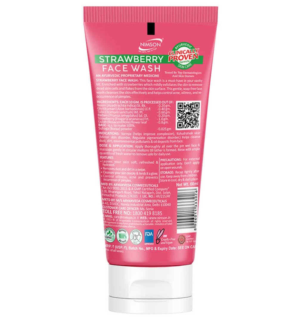 Nimson Oil Control Strawberry Face Wash - Deep Cleaning & Exfoliation for All Skin Types, 60ml (Pack of 5) - Perfect for Daily Skincare Routine & Acne-Prone Skin