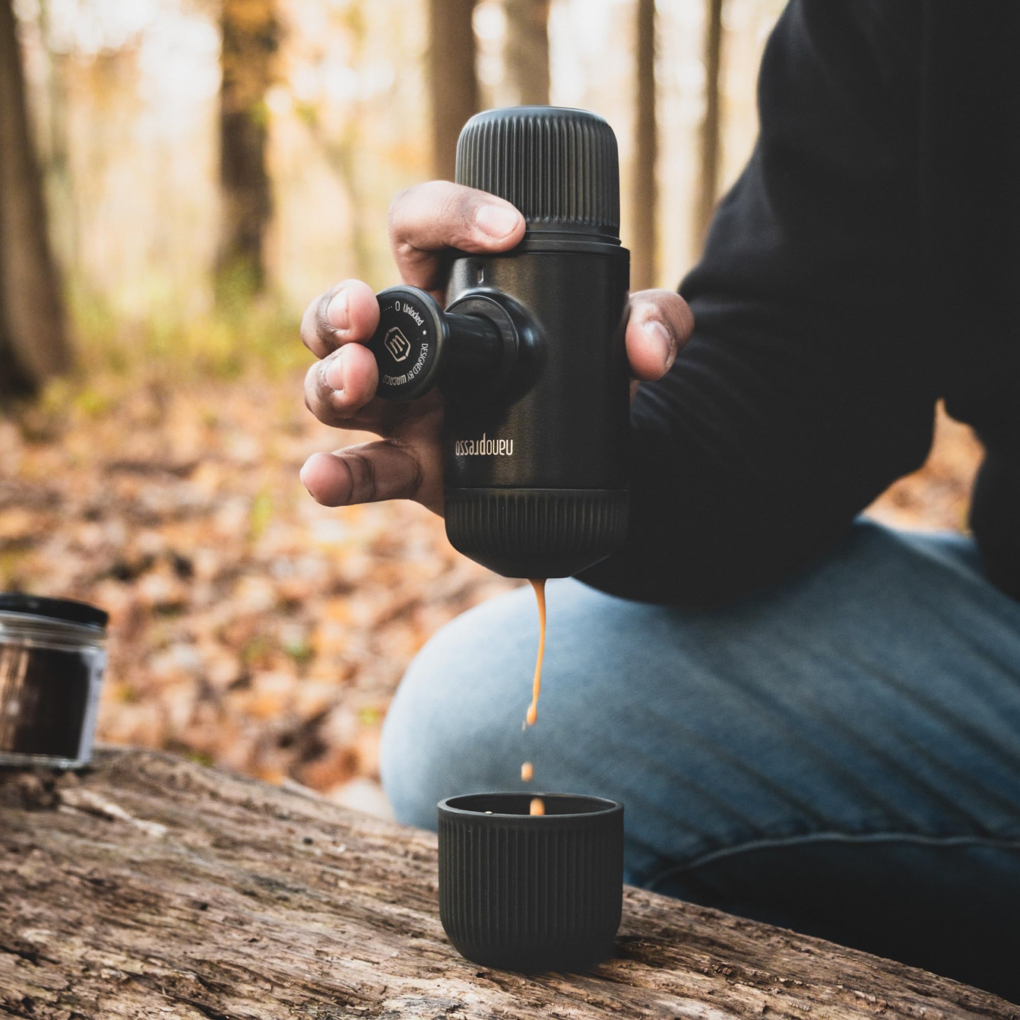 WACACO Nanopresso Portable Espresso Maker - 18 Bar Pressure Hand Pump Manual Coffee Machine for Travel, Camping & Office - Compact & Lightweight Upgrade of Minipresso - Perfect for Home, Outdoor Adventures & Gifts