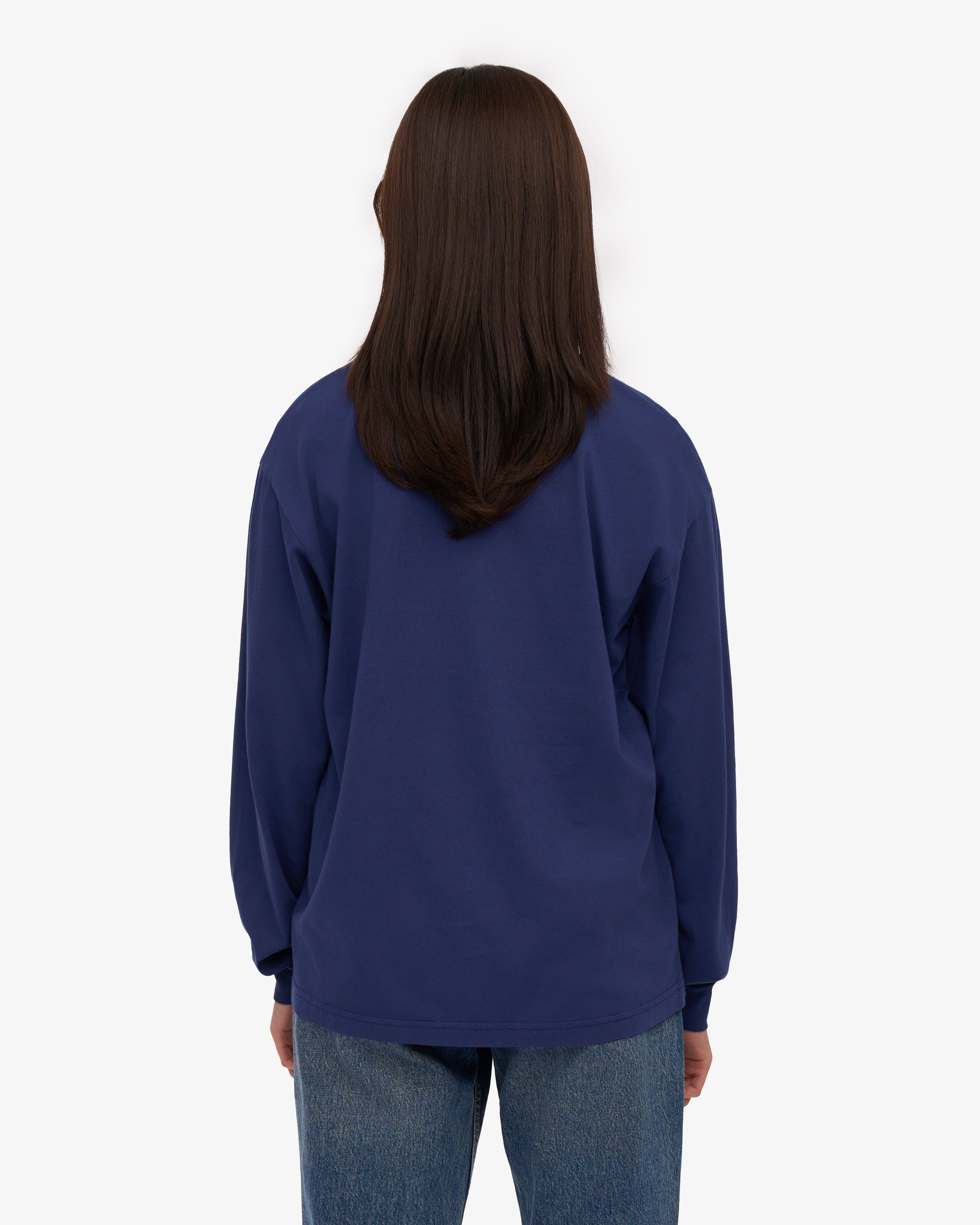 Organic Oversized Long Sleeve T-Shirt for Women - Soft Cotton Crewneck Top in Marine Blue - Casual Loungewear & Layering Essential