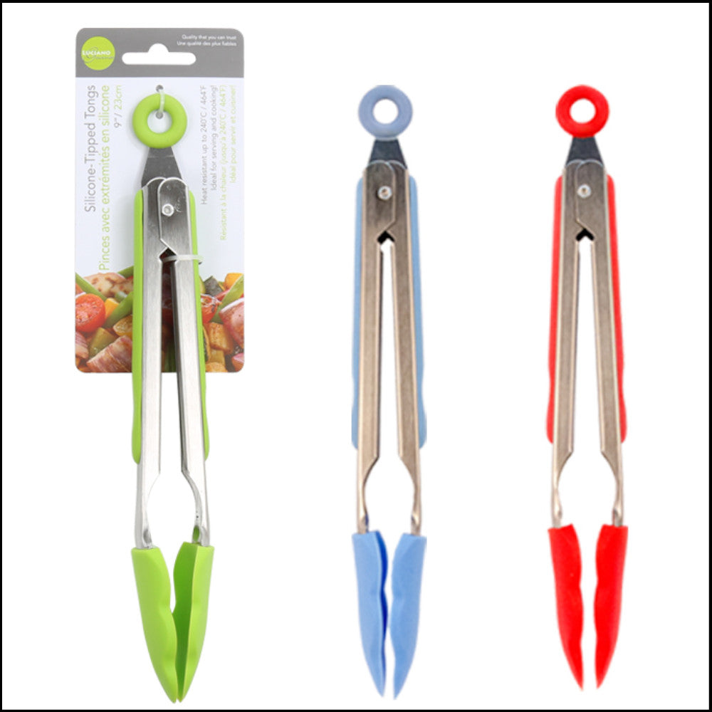 LUCIANO GOURMET 12-Inch Silicone Tipped Kitchen Tongs - Heat Resistant, Non-Slip Grip for Grilling, Cooking, Serving - Perfect for BBQ, Salad, Pasta (Model 70297)