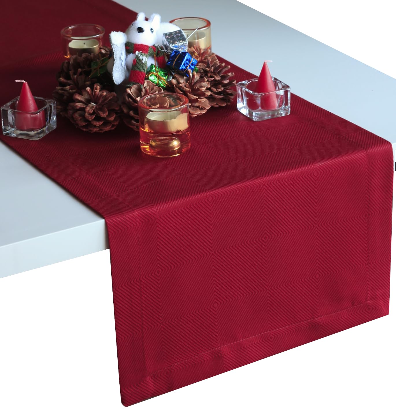 90 Inch Red Table Runner - Burgundy Waterproof Long Dresser Scarf for Outdoor Dining, Coffee & Nightstand Decor | Perfect for Dinner Parties, Weddings & Independence Day Celebrations