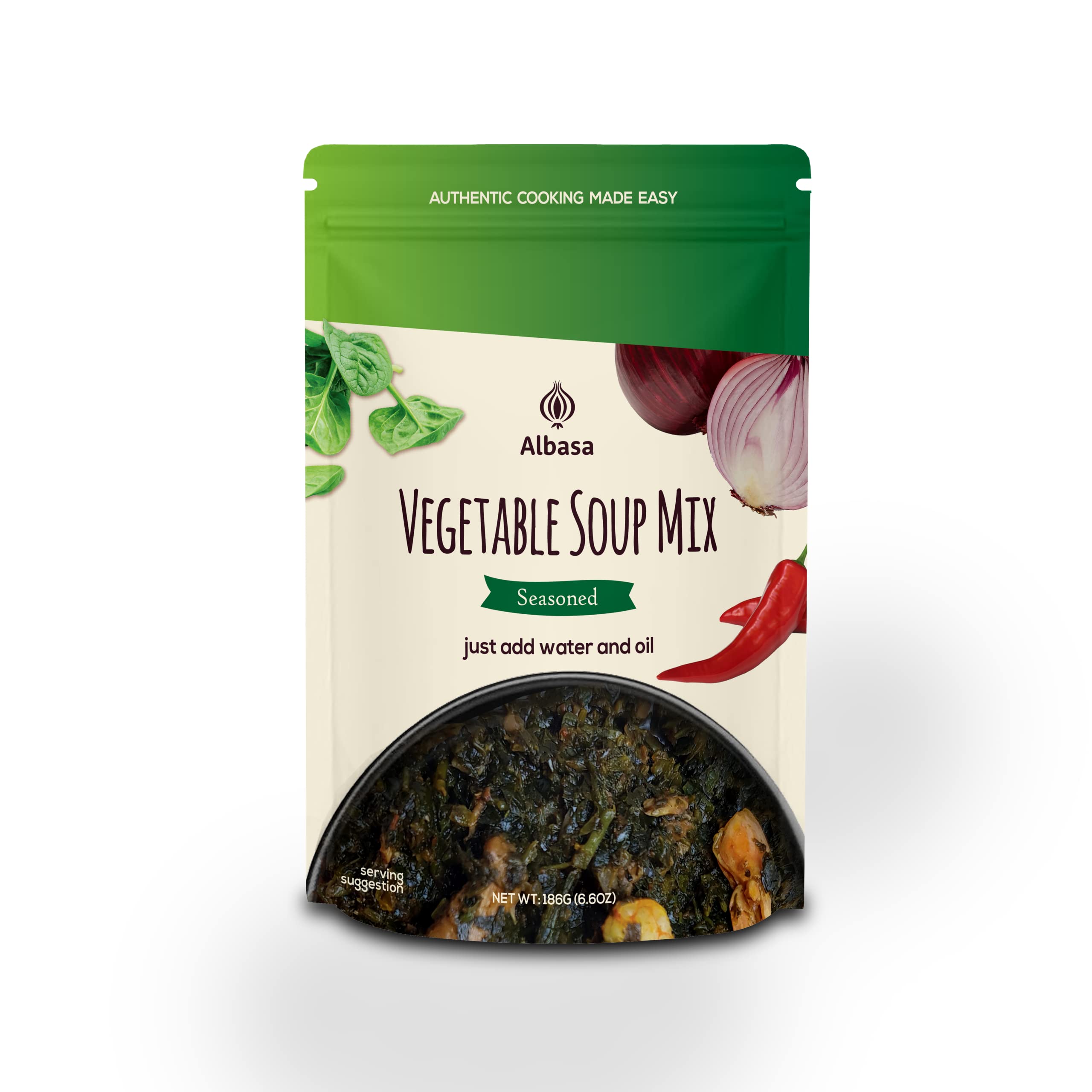 Albasa Vegetable Soup Mix Seasoned (Edikaikong) 6.6oz - Ready-to-Cook Nigerian Soup | No Preservatives, Fillers or Additives | Perfect for Quick Meals, Family Dinners & Traditional African Cuisine