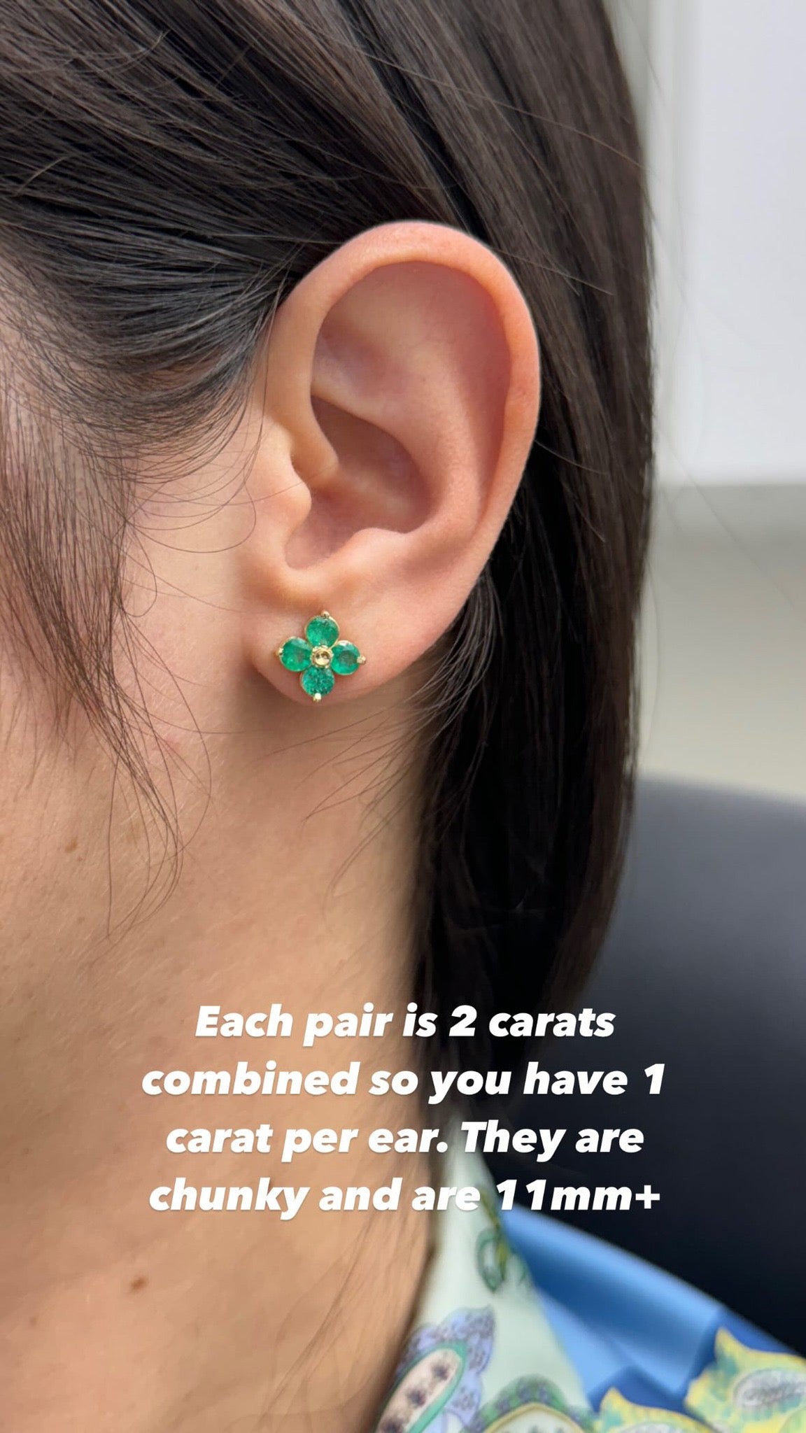 2.0tcw Round Natural Emerald Floral Stud Earrings in 14K Gold - Perfect for Weddings, Parties & Everyday Elegance