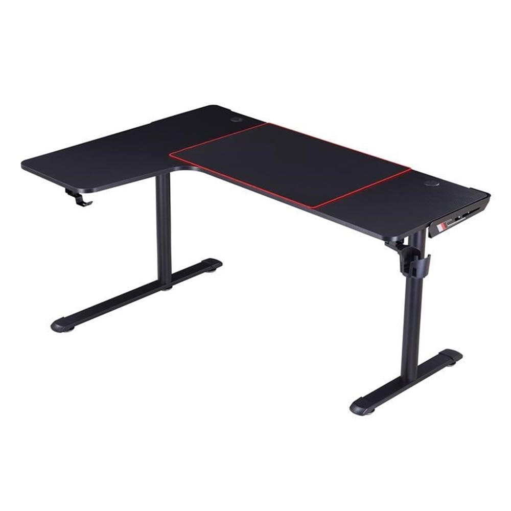 Furniture of America Valay Modern Metal Gaming Desk with Built-in Power Outlets - Black | Ergonomic Home Office & Gaming Setup