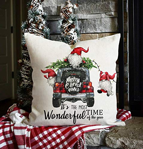 Festive Buffalo Plaid Christmas Pillow Covers Set of 4 - 18x18 Inch Holiday Decor with Santa, Truck, Tree & Gnome Designs - Perfect for Living Room Sofa, Bedroom Decor and Cozy Farmhouse Christmas Style