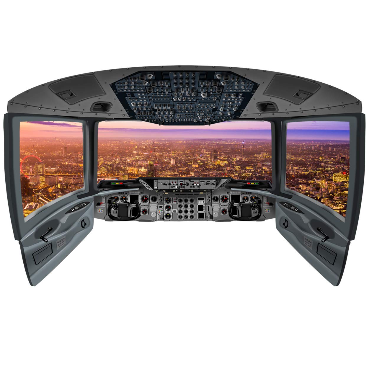 VWAQ 3D Airplane Cockpit Wall Sticker - London City View Vinyl Decal (18