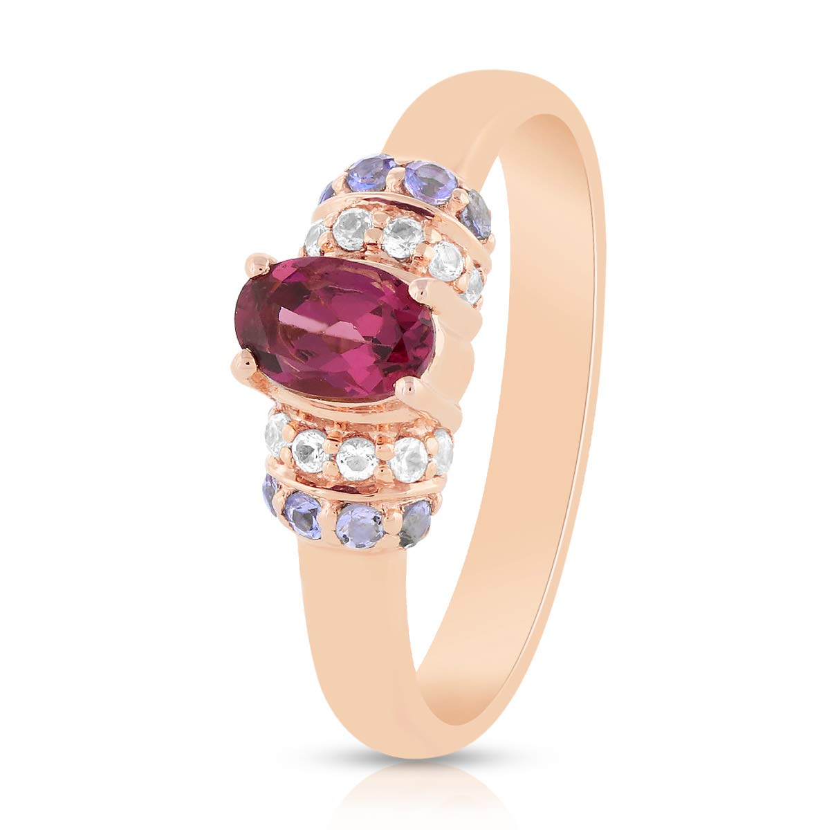 925 Sterling Silver Rose Gold Plated Women's Ring with Purple Garnet, Tanzanite & White Sapphire Gemstones – Elegant Birthday & Engagement Gift for Her | Perfect for Weddings, Anniversaries & Special Occasions