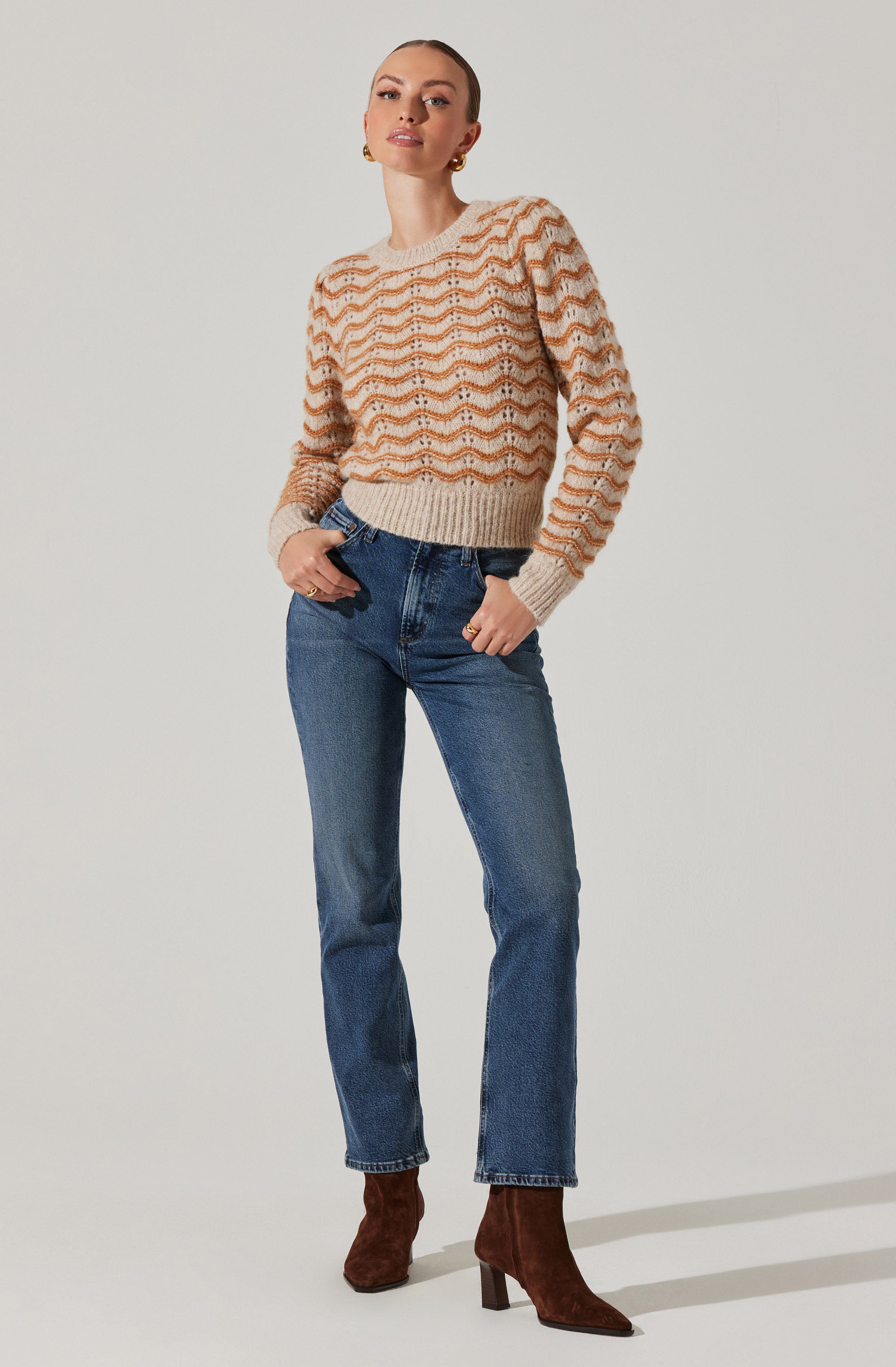 Jaylani Women's Wavy Striped Knit Sweater - Cozy Oversized Pullover for Fall & Winter | Perfect for Casual Outfits, Date Nights and Office Wear
