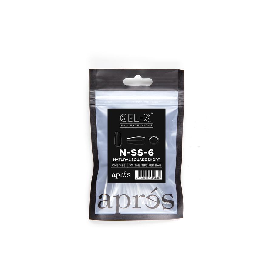 Apres Gel X Refill Bags - Natural Square Short Nail Tips Size 6 (50 Pcs) | DIY Nail Extension Kit for Salon & Home Manicure