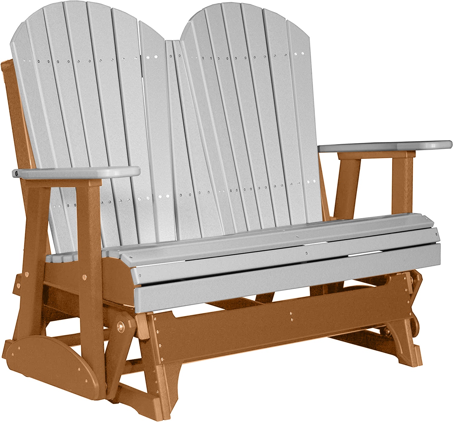 LuxCraft 4 ft. Recycled Plastic Adirondack Outdoor Glider Chair - Dove Gray - Weather-Resistant Patio Furniture with Cup Holder for Garden, Deck, and Backyard Relaxation
