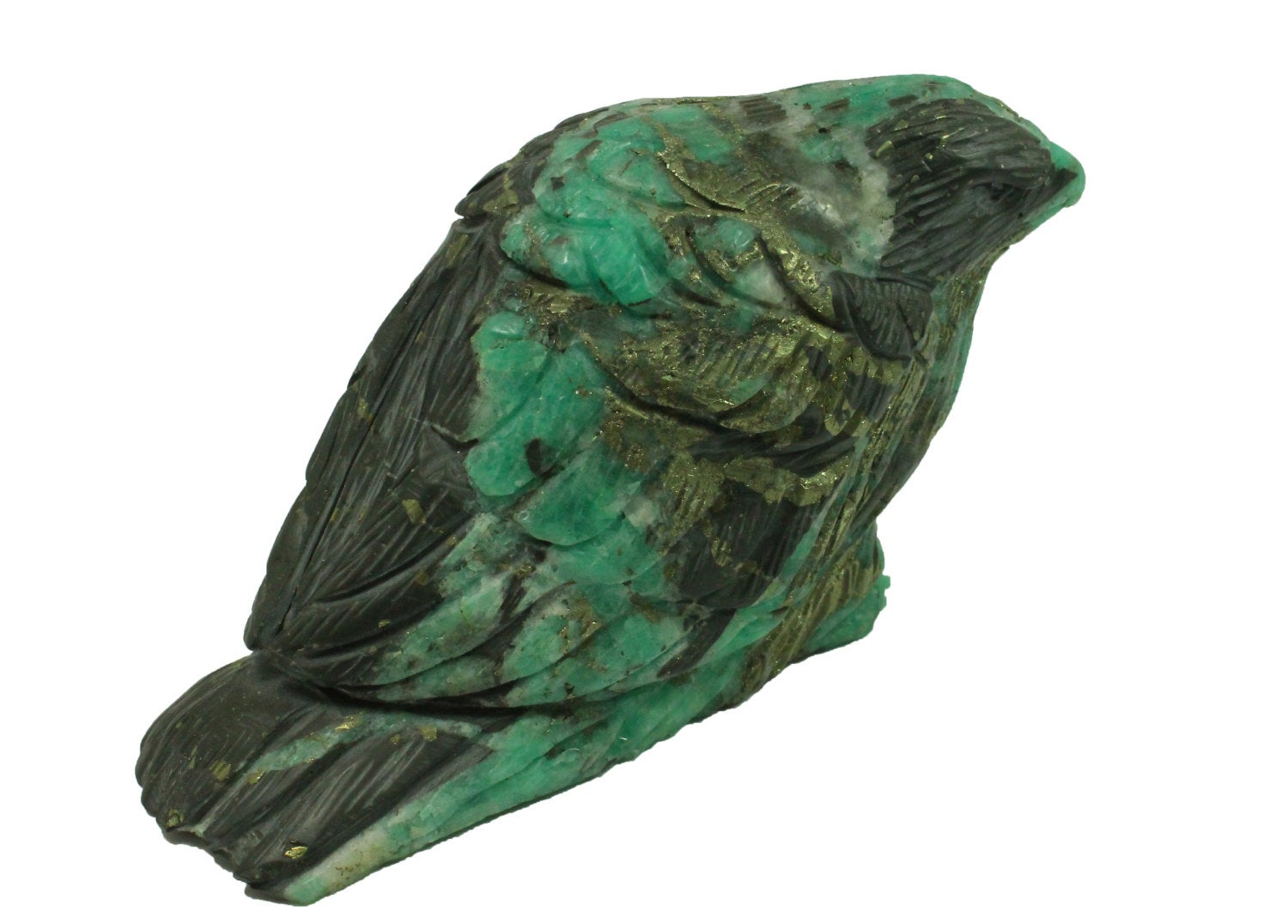 Hand Carved Colombian Emerald Sparrow Sculpture in Natural Matrix - Unique Home Decor & Collectible Gift for Bird Lovers, Nature Enthusiasts