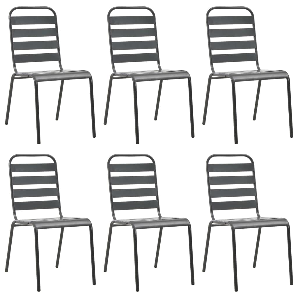 vidaXL 7-Piece Contemporary Patio Dining Set in Dark Gray - Industrial-Style Outdoor Furniture with Stackable Chairs, Durable Steel Construction - Perfect for Backyard, Garden, and Poolside Entertaining