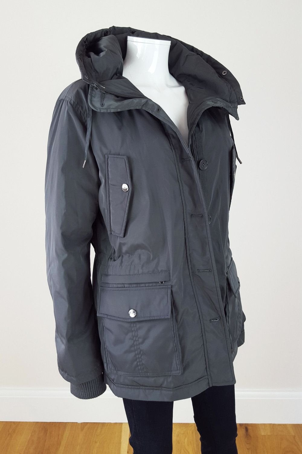GAS Women's Grey Padded Hooded Utility Coat with Multiple Pockets - Winter Warm Jacket for Outdoor Activities (UK 16)