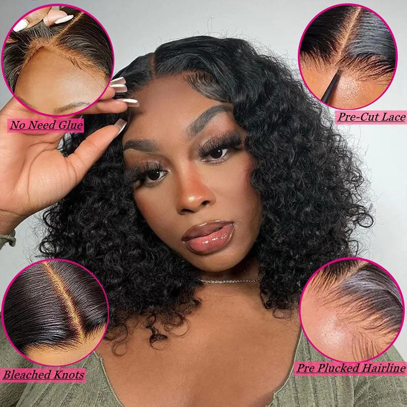 Eullair Short Curly Glueless Bob Wig | Lace Front Human Hair Wigs | Straight & Body Wave Lace Frontal Wig for Women | Perfect for Daily Wear, Cosplay & Special Occasions