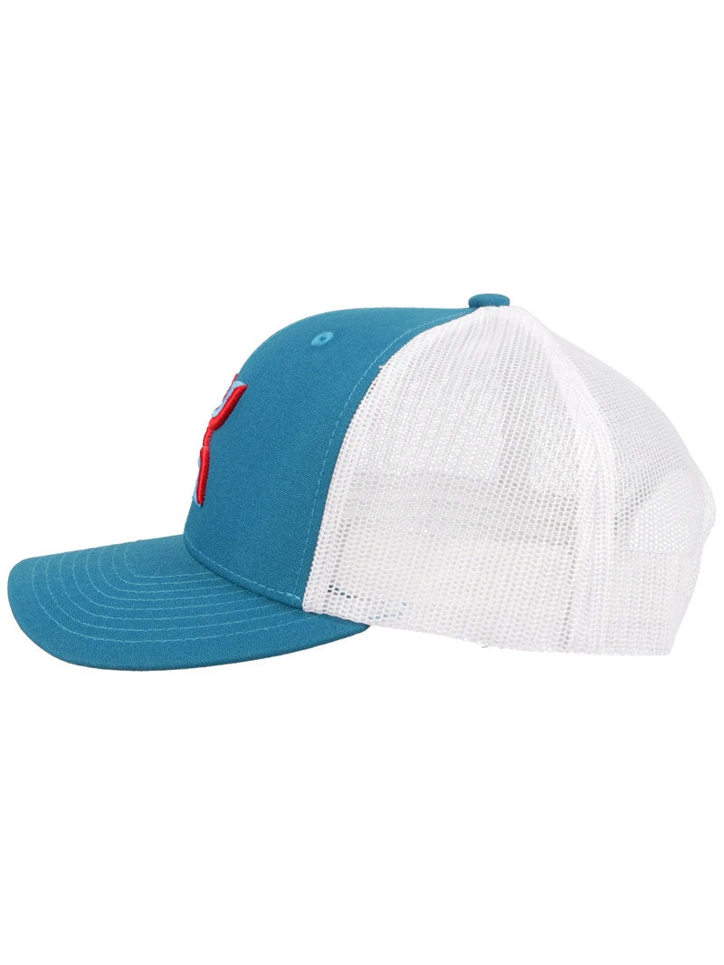 Hooey 2106T TQWH Sterling White & Turquoise 6-Panel Trucker Hat for Men - Western Style Adjustable Snapback Cap for Outdoor, Rodeo, and Casual Wear