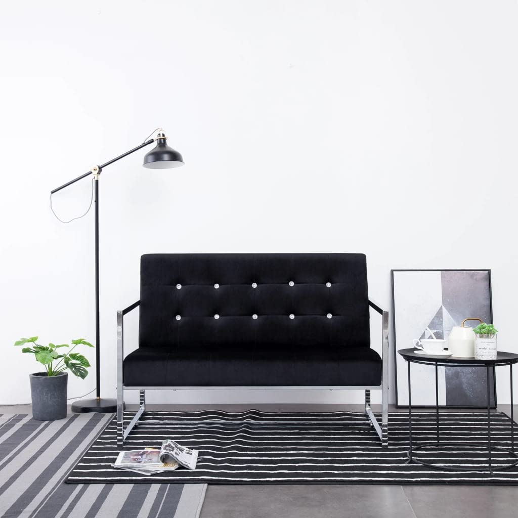 CHARMMA 2-Seater Sofa with Armrests - Black Chrome & Velvet Upholstery, 23.6KG - Modern Living Room Furniture for Small Spaces & Apartments
