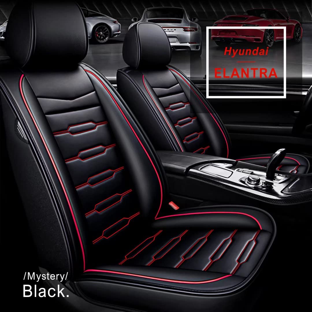 Premium Faux Leather Car Seat Covers for Hyundai Elantra 2008-2017 - Custom Fit, Airbag Compatible, Full Set of 2 Front Seat Protectors in Black & Red - Perfect for Daily Commuting, Road Trips, and Enhancing Vehicle Interior Style