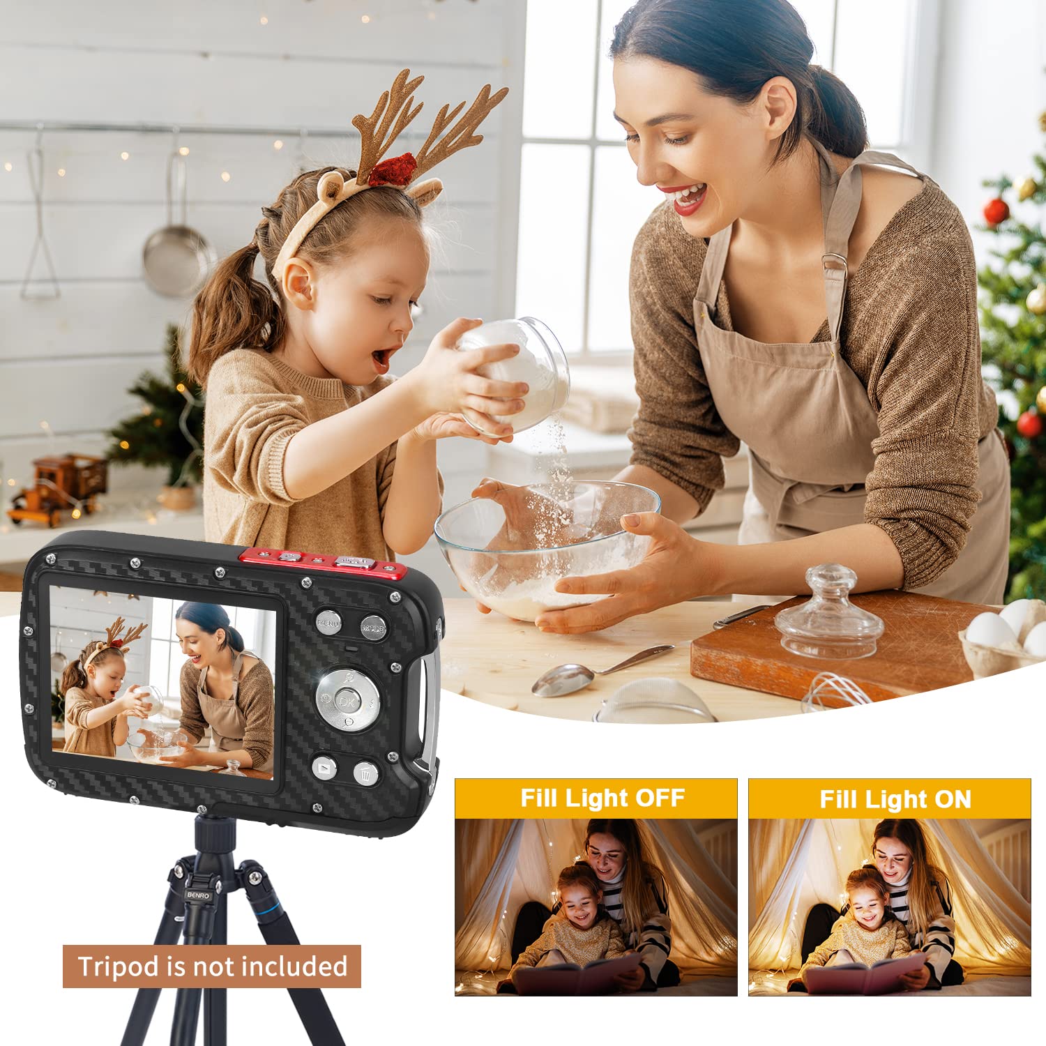 Waterproof Digital Camera 17FT Underwater, 30MP HD 1080P 2.8