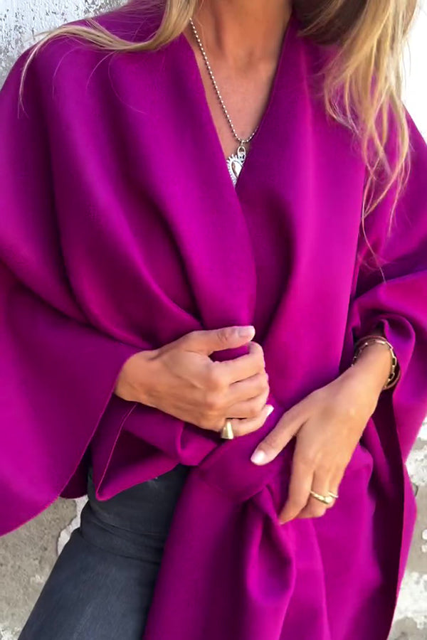 Stylish Solid Color Loose V-Neck Shawl Cape Jacket for Women - Lightweight Wrap Cardigan for Office, Travel & Evening Outfits
