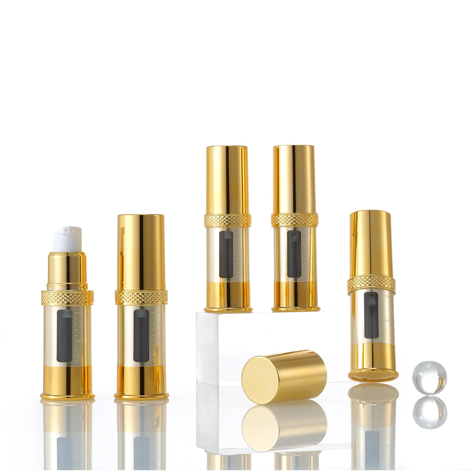 1/3 oz Airless Cosmetic Pump Bottles - Refillable Travel Toiletry Containers with Cosmetic Bag (10ml, Pack of 5) for Skincare, Lotion, Serum & Makeup | Perfect for Travel, Gym & Daily Use