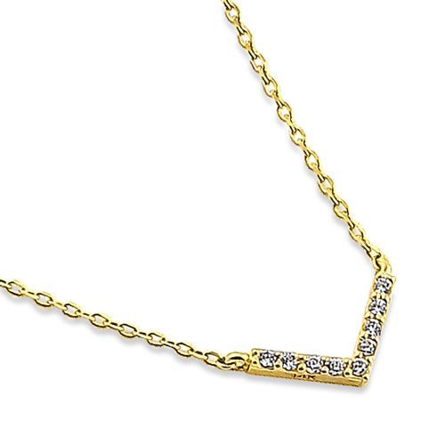 14K Solid Yellow Gold V-Shaped Cubic Zirconia Necklace - Elegant & Durable Jewelry for Women, Perfect for Weddings, Parties & Everyday Wear