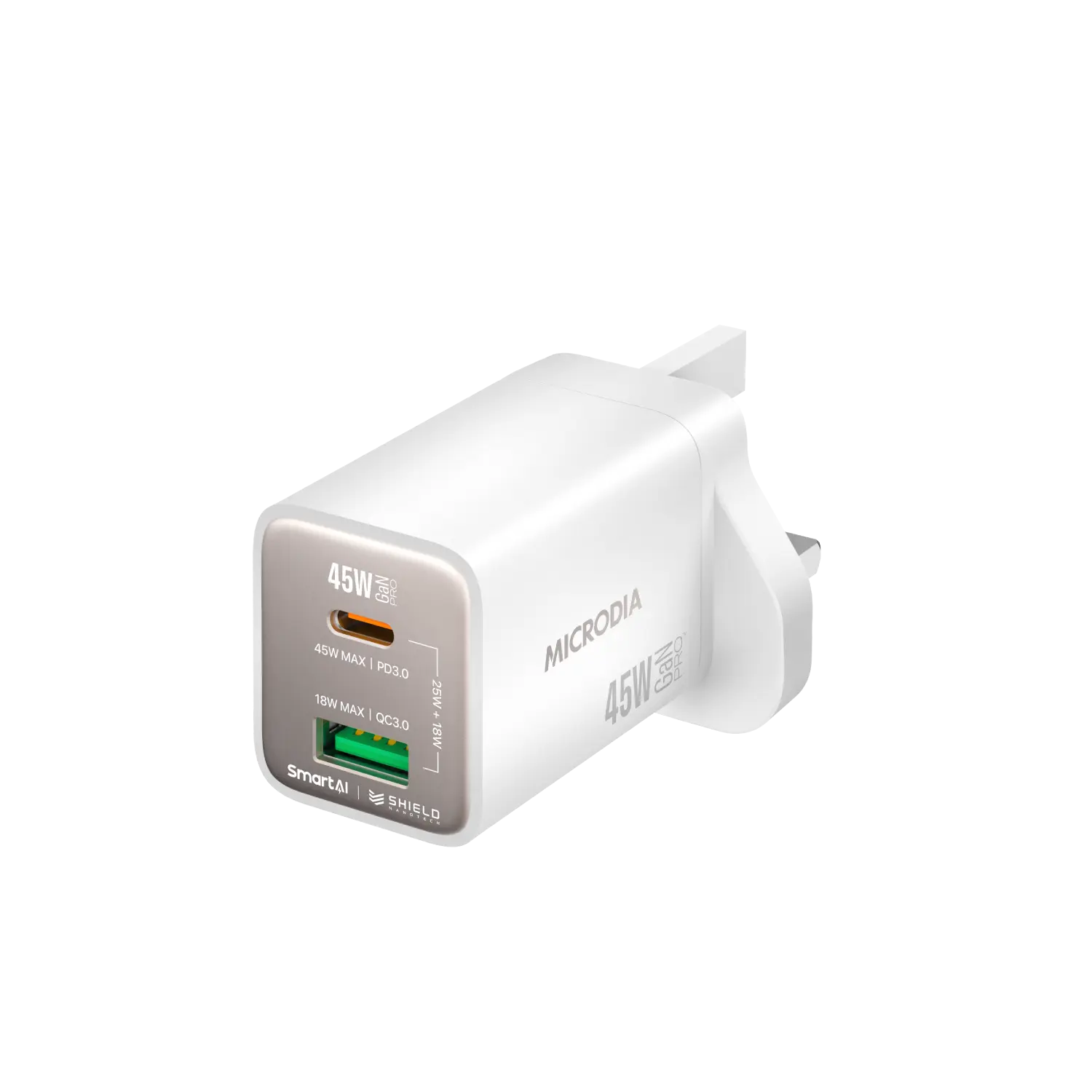 MICRODIA SMARTCube™ Nano 45W GaN Pro Fast Wall Charger - Dual Port USB C PD3.0 & USB A QC3.0 - Compact Travel Charger for iPhone 15/14/13, Samsung Galaxy, MacBook Air, iPad Pro - Perfect for Home, Office & Travel