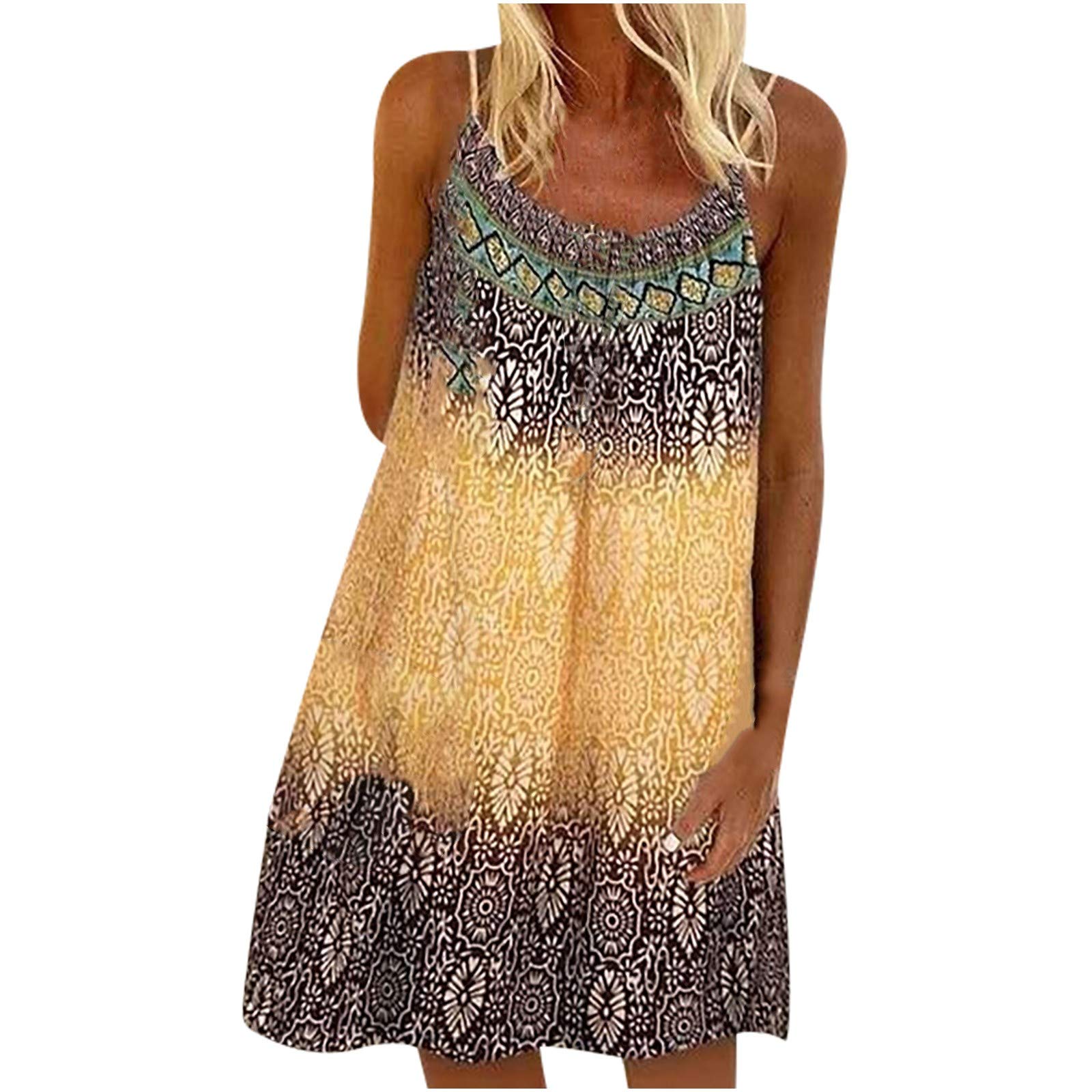 Women's Loose Casual Sleeveless Black Camisole Dress - Summer Flowy Printed Vest Dress for Everyday Wear, Beach Cover-Up & Funeral Attire