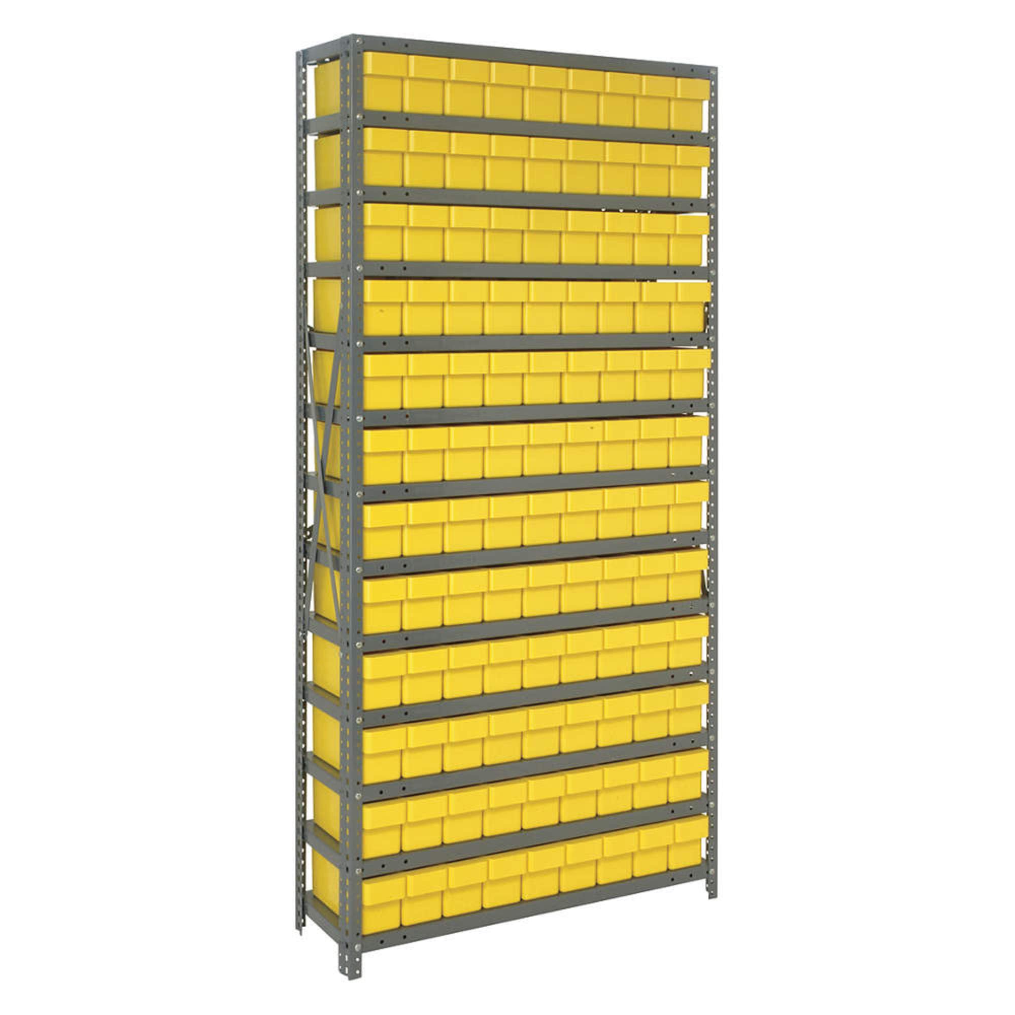 Modular Open Shelf Storage System with Euro Style Drawers - 108 Yellow Bins (4 5/8