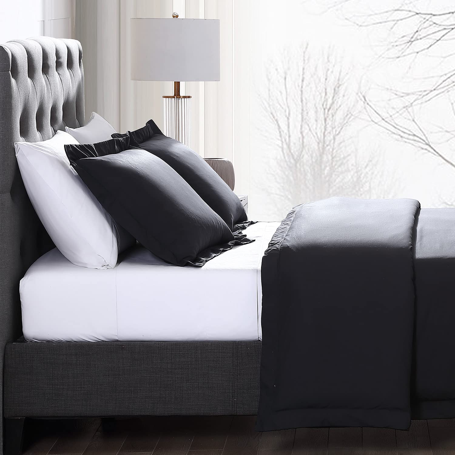Pure Parima Hotel Collection Ultra Percale 100% ELS Giza Egyptian Cotton Sheet Set - King Size Carbon Gray - Includes Flat Sheet, Fitted Sheet & 2 Pillowcases - Luxury Bedding for Hotels & Upscale Homes
