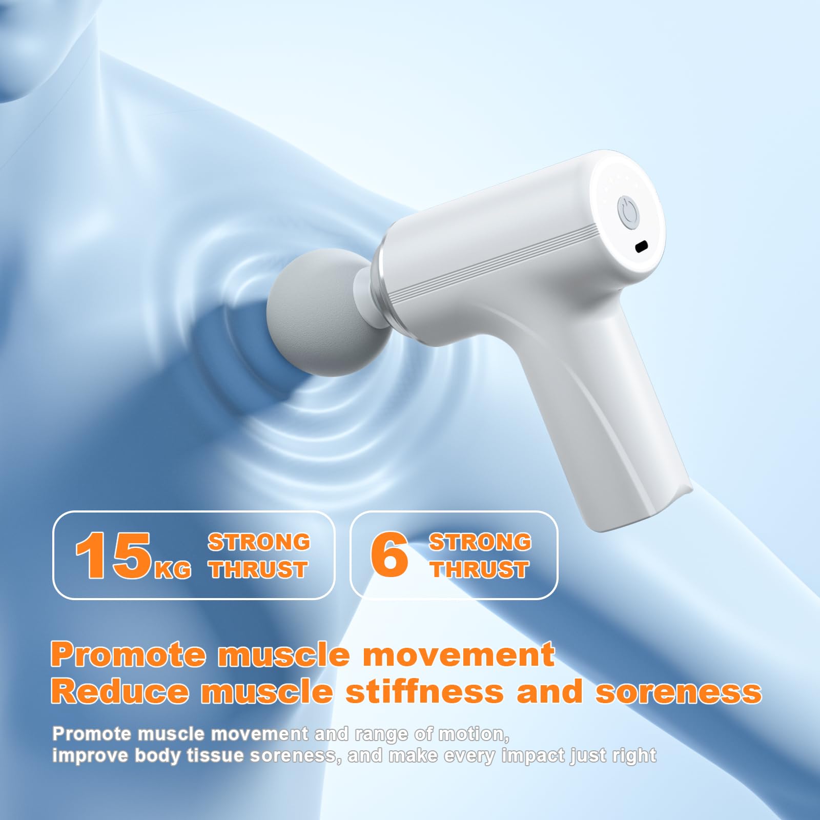 Deep Tissue Massage Gun - Portable Percussion Muscle Massager with 6 Speed Levels & 4 Interchangeable Heads - Mini Massage Device for Back, Neck, Shoulder Pain Relief - Perfect for Post-Workout Recovery & Home Therapy (White)