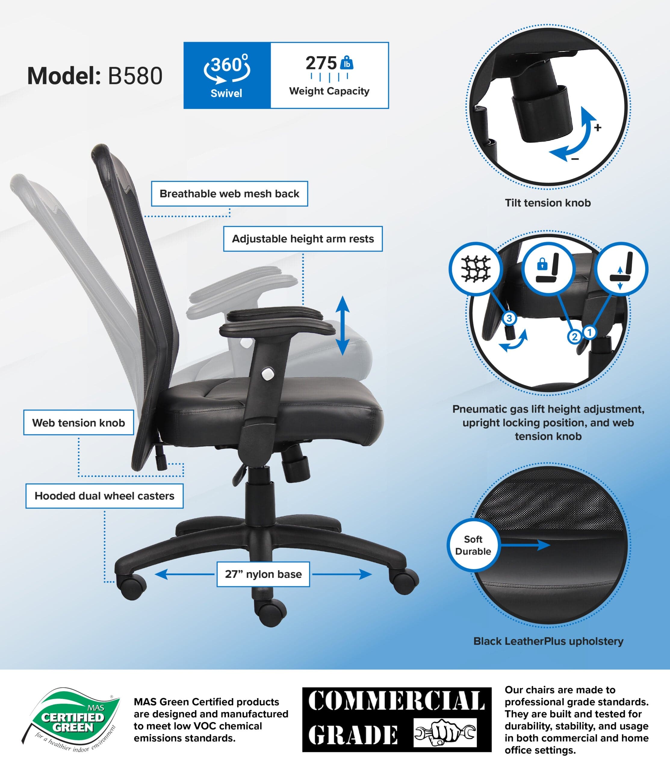 Premium Boss Executive Mesh Back Office Chair [B580] - Ergonomic High Back Support for Long Hours, Ideal for Home & Office Workspaces