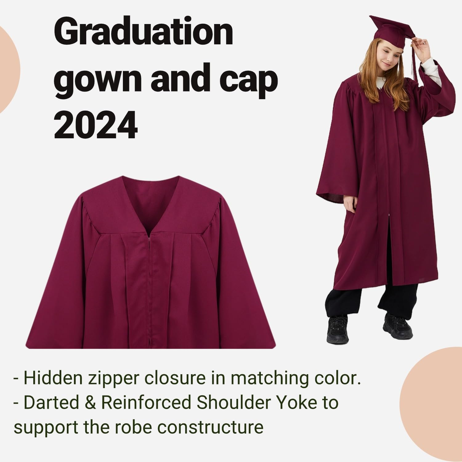 2024/2025 Matte Graduation Cap and Gown Set - Unisex Adult Academic Regalia for Commencement Ceremonies, Photos & Graduation Parties