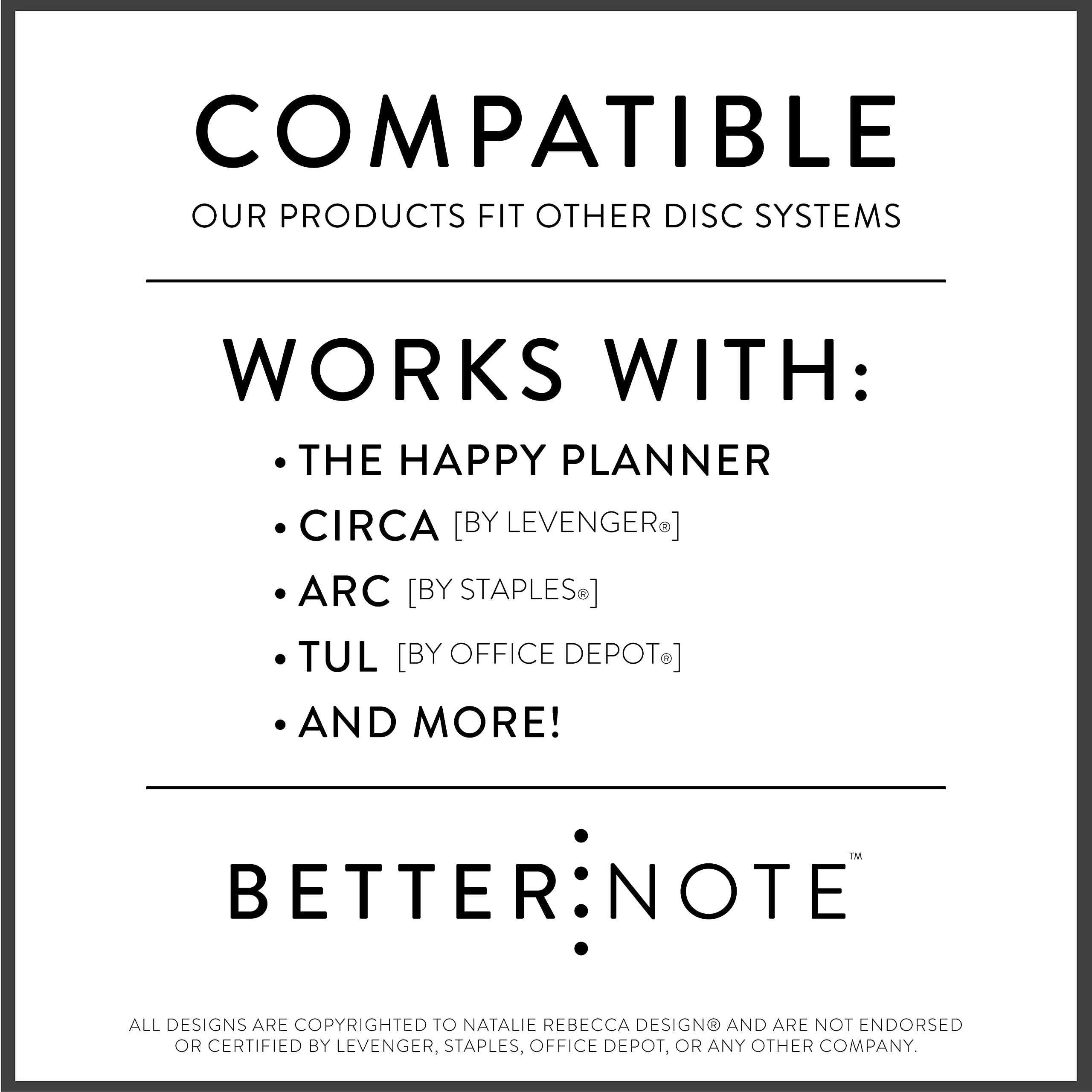 BetterNote 2025 Horizontal Calendar Refill for Disc Notebook - Compatible with Levenger Circa, Staples Arc Jr, TUL, Happy Planner & More (Whimsy Design, 9-Disc, 7