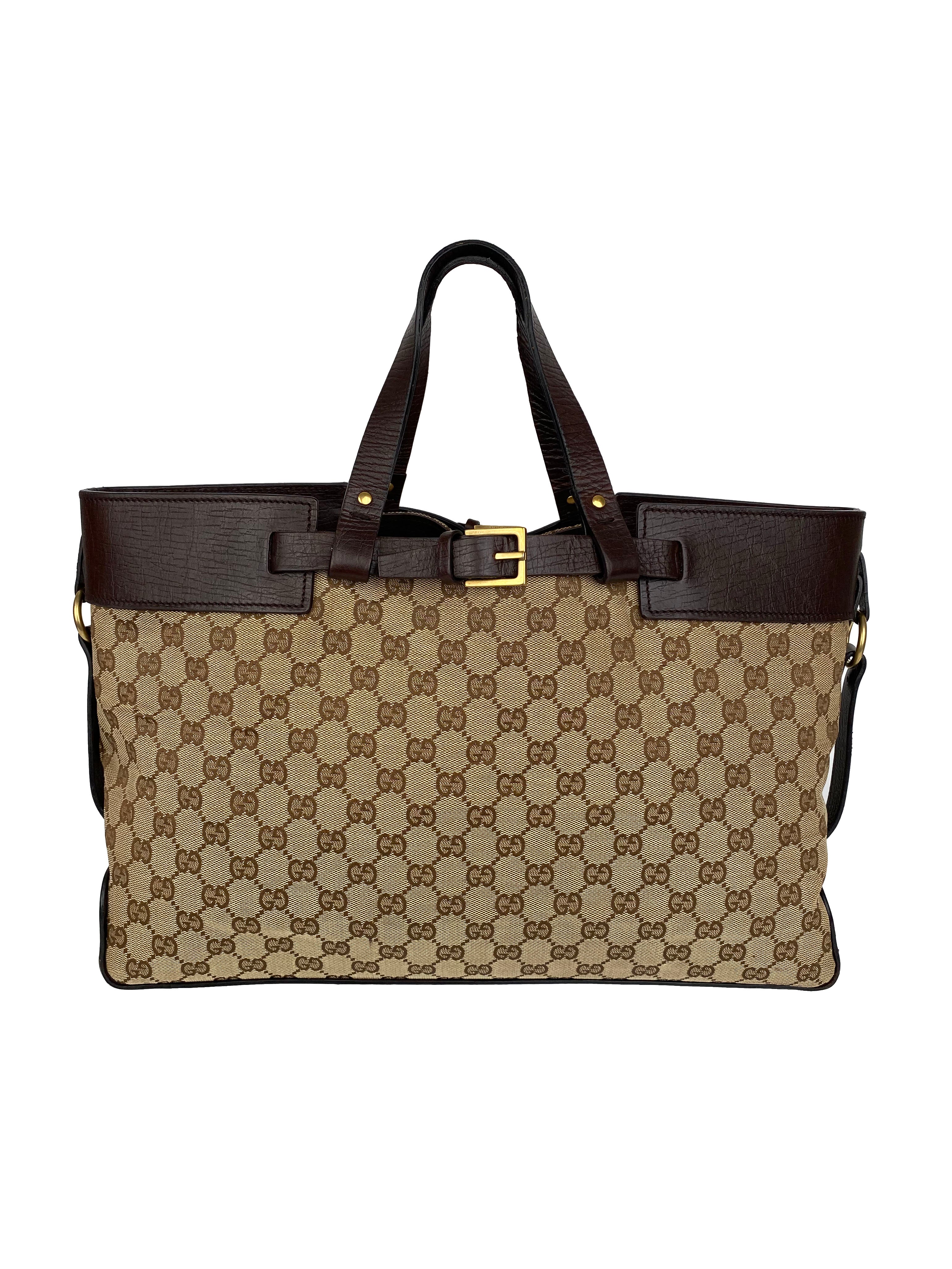 Vintage Gucci Monogram Belt Tote Bag - Stylish Designer Handbag for Women, Perfect for Work, Travel & Everyday Use