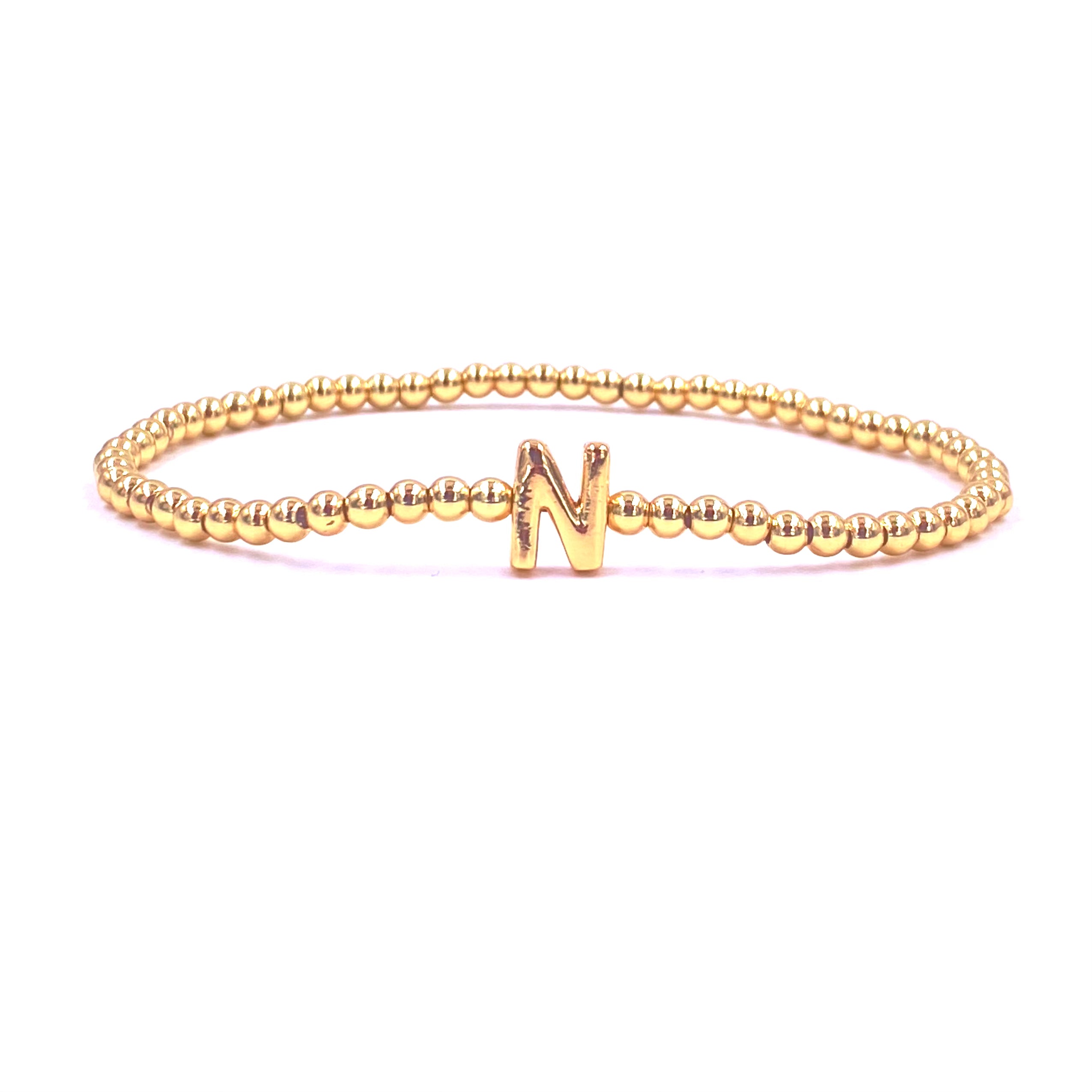 Ashley Gold Stainless Steel Initial Beaded Bracelet - Elegant Gold Plated Stretch Bead Design for Women - Perfect for Parties, Weddings & Everyday Wear