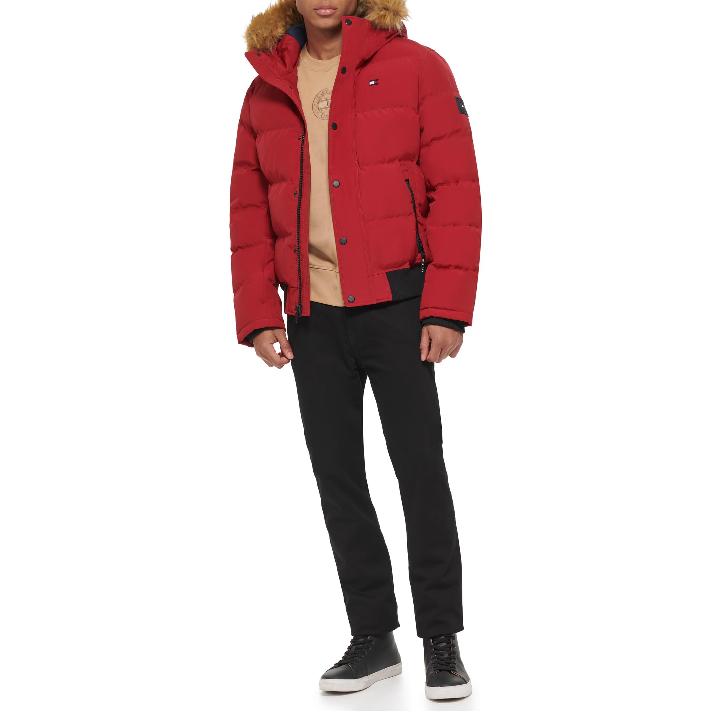 Tommy Hilfiger Men's Arctic Cloth Quilted Snorkel Bomber Jacket - Winter Warm Puffer Coat for Cold Weather (Standard & Big Tall Sizes) | Outdoor Activities, Casual Wear, Street Style Fashion