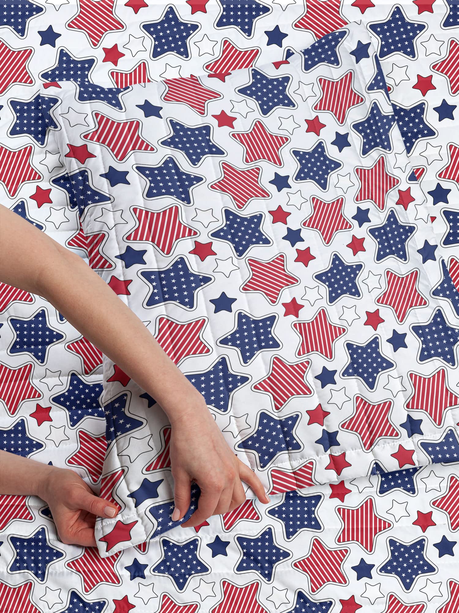 Ambesonne USA Microfiber Bedspread Set - Patriotic Big Star American Flag Design with Inner Lines, Soft Twin Size Bedding Includes Comforter & Pillow Sham in Indigo Red White | Perfect for 4th of July Decor, Memorial Day Bedroom Makeover & Patriotic Home Styling