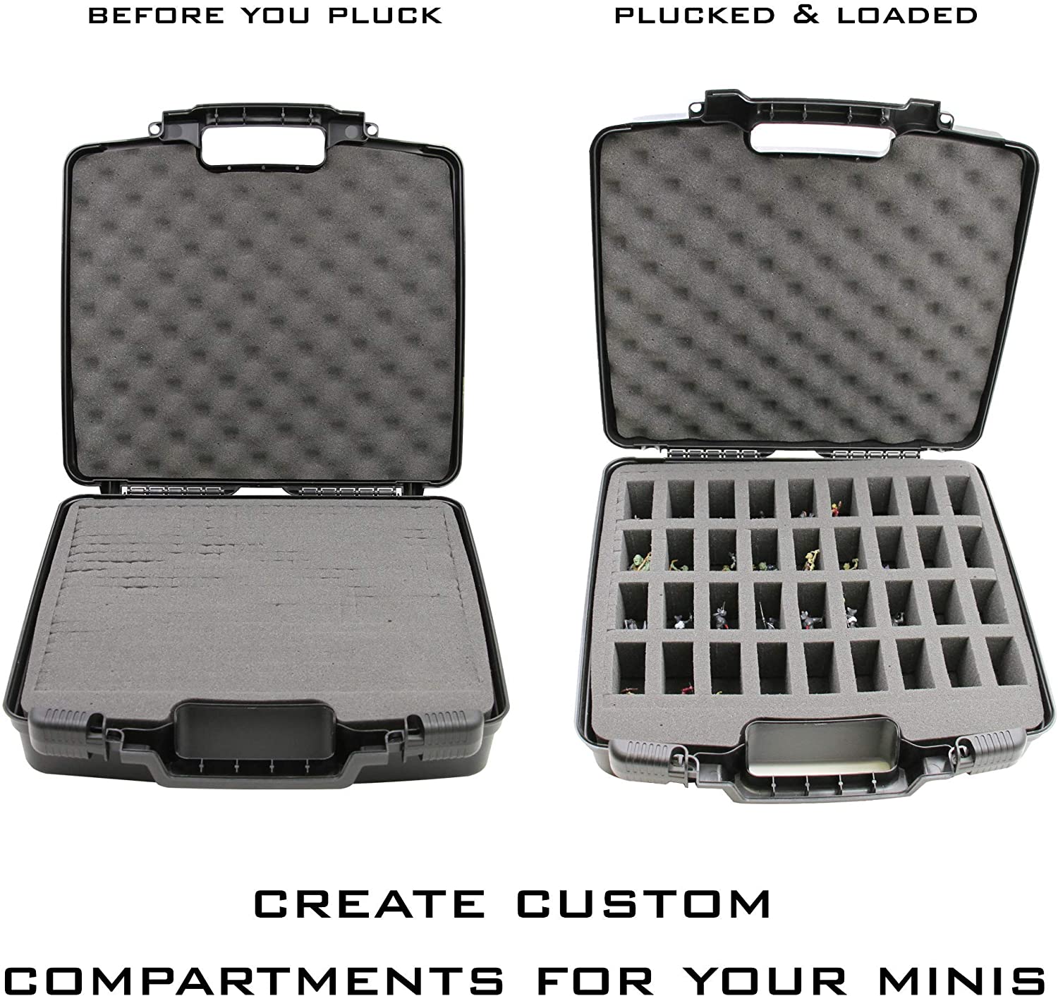 CASEMATIX Hard Shell Miniature Storage Travel Case - 36 Figurine Organizer with Pluckable Foam Interior | Durable Protection for Tabletop Games, RPG Miniatures & Collectibles | Perfect for Travel, Gaming Conventions & Home Storage