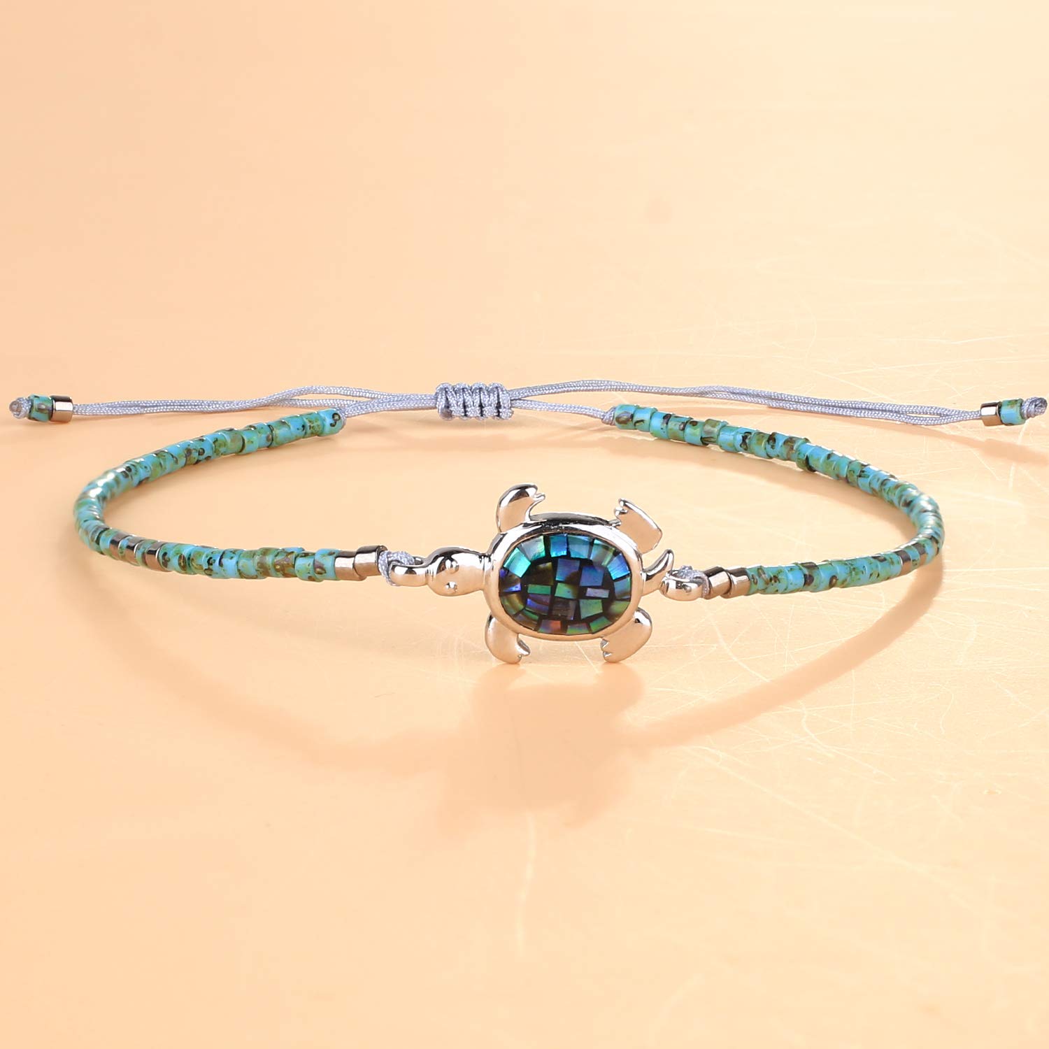 KELITCH Crystal Turtle Charm Bracelet - Miyuki Beaded Thin Strand Friendship Bracelet for Women - Adjustable Multi Color Handmade Jewelry - Perfect for Gifts, Boho Style & Everyday Wear