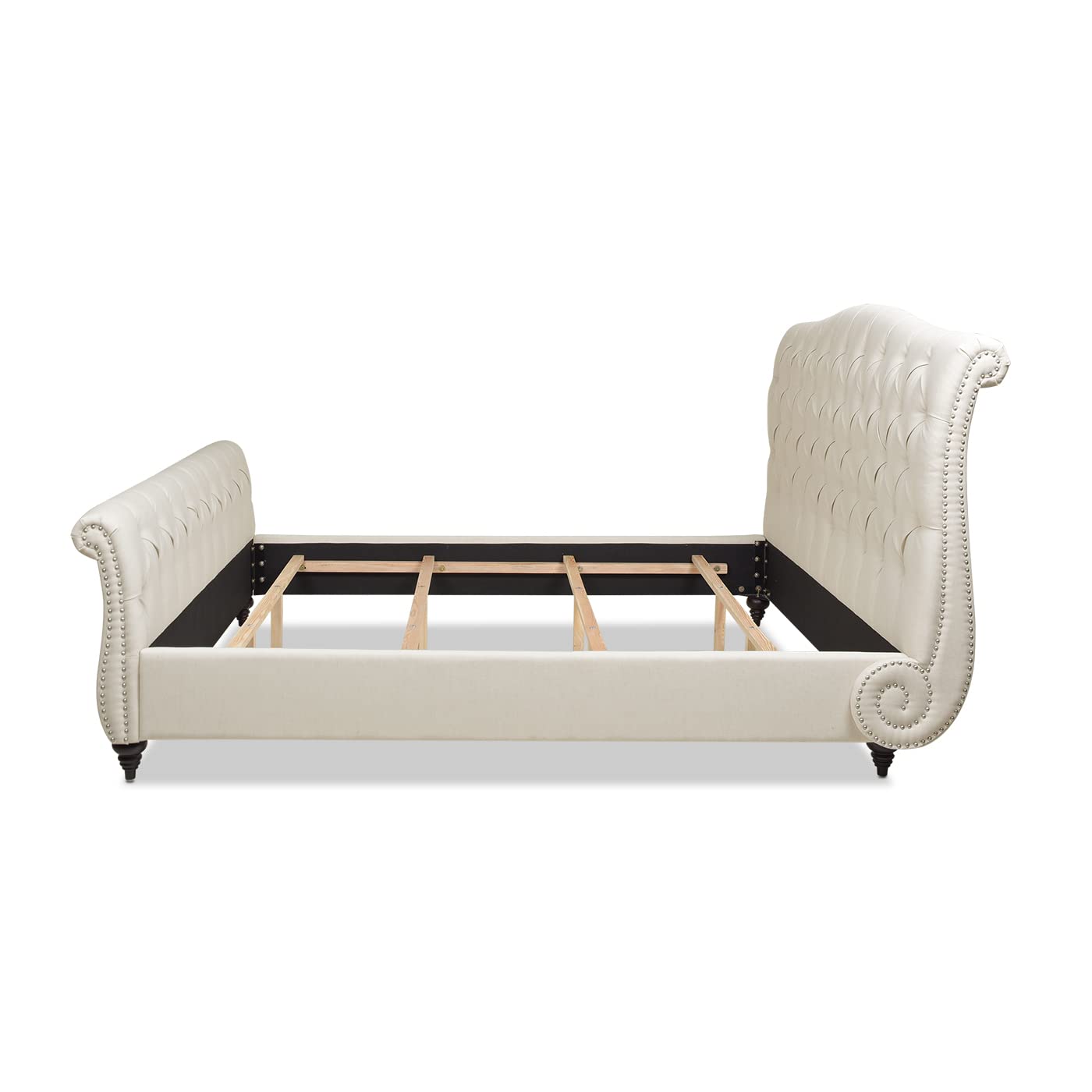 Jennifer Taylor Home Nautilus King Bed Frame with Headboard & Footboard - Light Beige Linen Fabric - King Size (US Standard) - Modern Coastal Bedroom Furniture for Master Suite & Guest Room